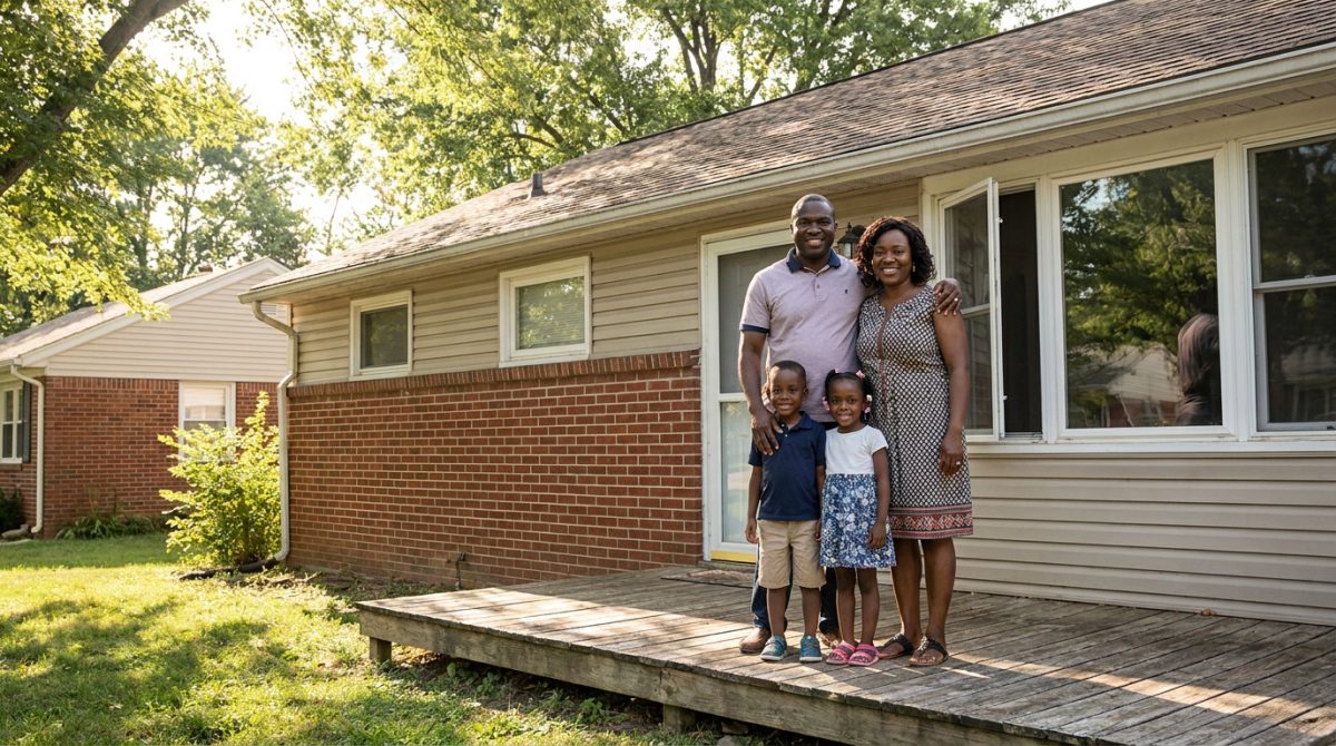 Nigerian family outside their home in the United States