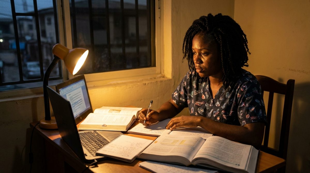 Nigerian nurse studying for the NCLEX-RN licensing examination
